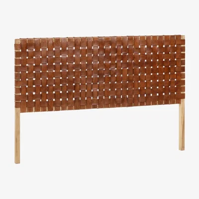 Kave Home Calixta solid teak wood and leather headboard, for 150 cm beds