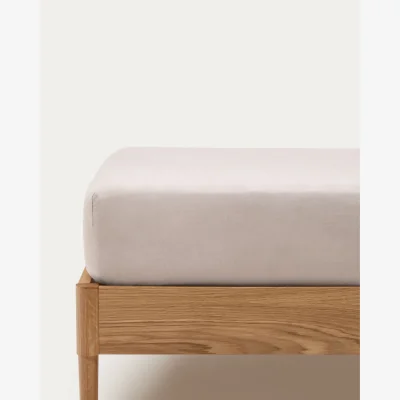 Kave Home Simmel ecru, cotton and linen, adjustable bottom sheet for a 160 cm bed