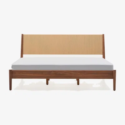 Kave Home Elan bed in veneer and solid walnut wood with paper cord 180 x 200 cm 100% FSC