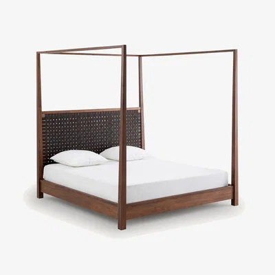 La Redoute Gilmour Canopy Bed in Solid Walnut and Walnut Veneer