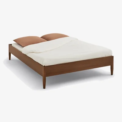 La Redoute Madara Solid Oak and Walnut-Stained Veneer Bed with Bed Base