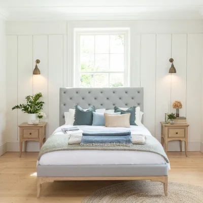 La Redoute Toulon Oak & Buttoned Linen Bed