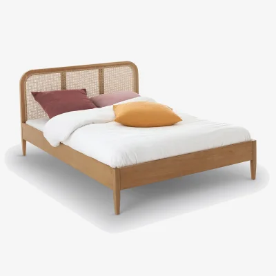 La Redoute Madara Oak Veneer Rattan Cane Bed with Headboard and Bed Base