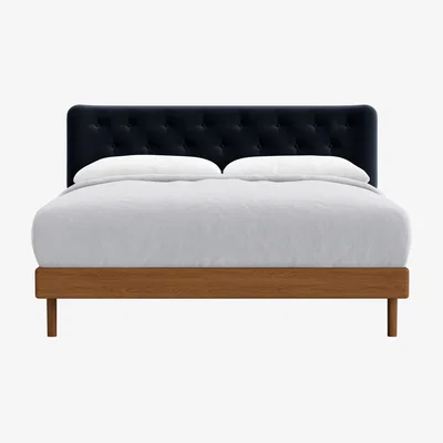 Loaf Dr Slow Bed, King (Liquorice Blue Clever Velvet, Warm Ash)