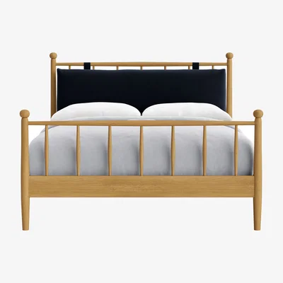 Loaf Poppins Bed, Double (Liquorice Blue Clever Velvet, Light Oak)
