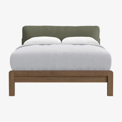 Loaf Slumberbatch Bed, Double (Sage Sprig Clever Slubby Cotton, Dark Oak)