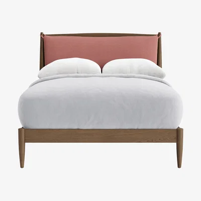 Loaf Bagel Bed, Double (Pudding Pink Clever Linen, Dark Oak)
