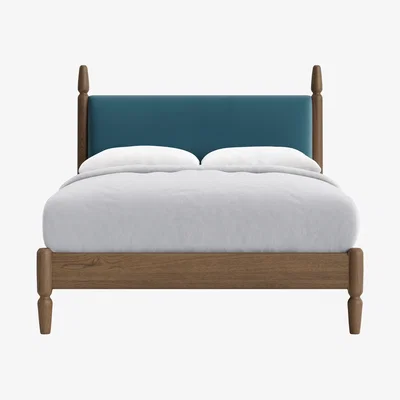 Loaf Pippi Bed, Double (Teacup Teal Clever Velvet, Dark Oak)