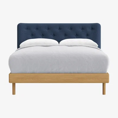 Loaf Double Dr Slow Bed in Light Oak in Cook Book Blue Clever Linen