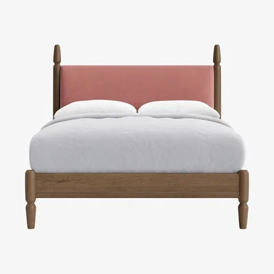 Loaf Double Pippi Bed in Dark Oak in Pudding Pink Clever Linen