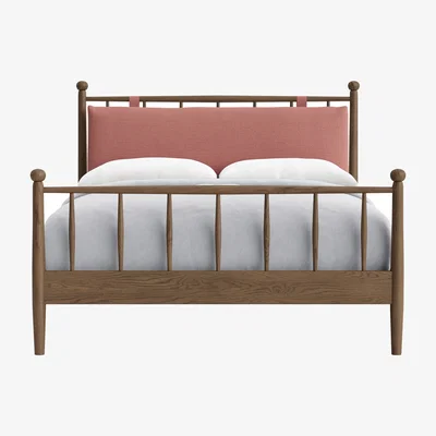 Loaf Poppins Bed, Double (Pudding Pink Clever Linen, Dark Oak)