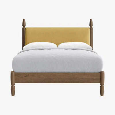 Loaf Double Pippi Bed in Dark Oak in Lemon Posset Clever Twill