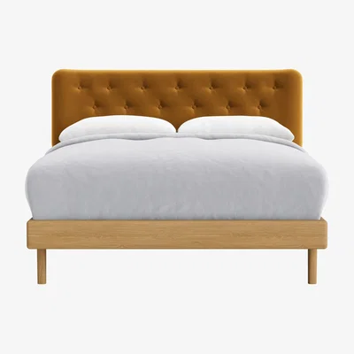 Loaf Double Dr Slow Bed in Light Oak in Butterscotch Clever Velvet