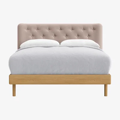 Loaf Double Dr Slow Bed in Light Oak in Ballet Slipper Clever Velvet