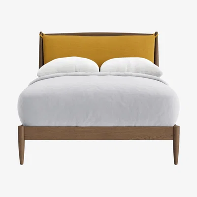 Loaf Bagel Bed in Dark Oak Double in Butter Drip Clever Linen