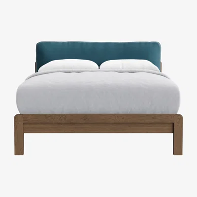 Loaf Slumberbatch Bed, Double (Teacup Teal Clever Velvet, Dark Oak)