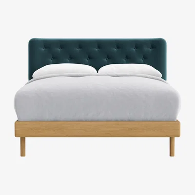 Loaf Double Dr Slow Bed in Light Oak in Sopping Seagrass Clever Velvet