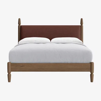 Loaf Kingsize Pippi Bed in Dark Oak in Mulberry Wine Clever Linen