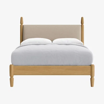 Loaf Double Pippi Bed in Light Oak in Mushroom Stalk Clever Linen