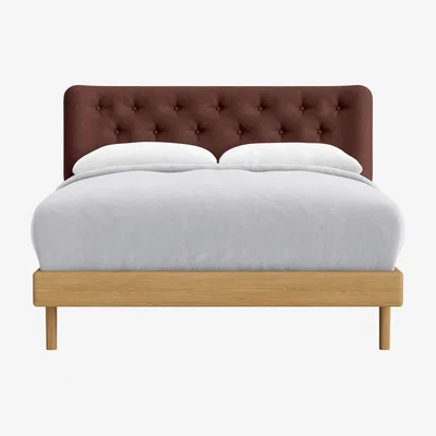 Loaf Double Dr Slow Bed in Light Oak in Mulberry Wine Clever Linen