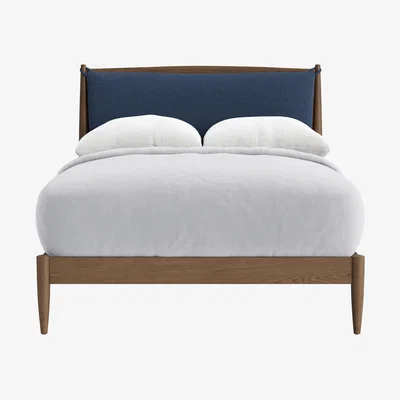 Loaf Bagel Bed in Dark Oak Double in Cook Book Blue Clever Linen
