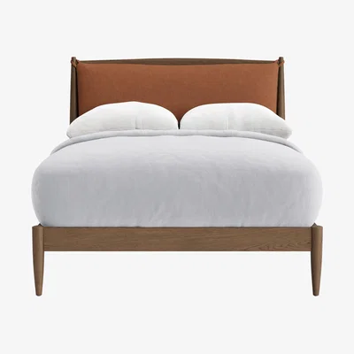 Loaf Bagel Bed in Dark Oak Double in Cinnamon Bun Clever Linen