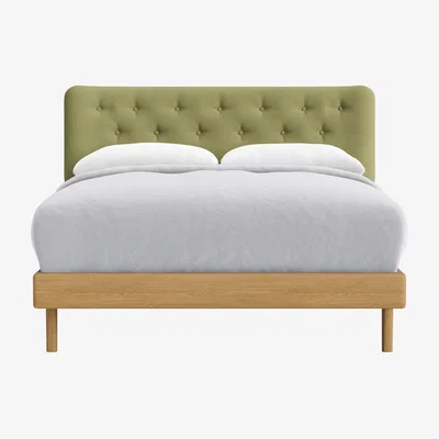 Loaf Double Dr Slow Bed in Light Oak in Parched Lawn Clever Twill