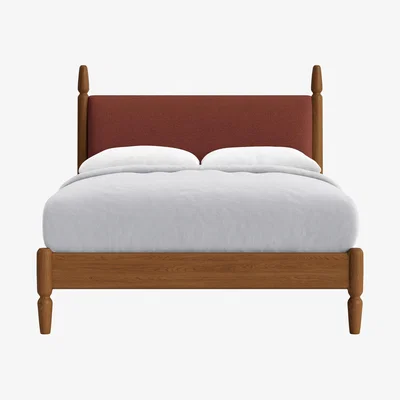 Loaf Double Pippi Bed in Warm Ash in Brick Dust Clever Slubby Linen