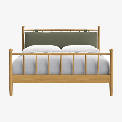 Loaf Poppins Bed, King (Sage Sprig Clever Slubby Cotton, Light Oak)