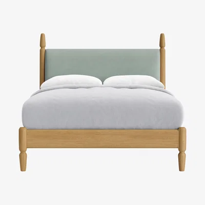 Loaf Double Pippi Bed in Light Oak in Mint Choc Chip Clever Twill