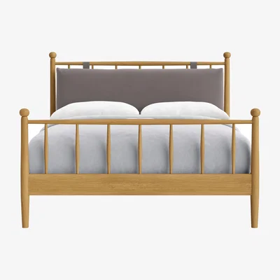 Loaf Poppins Bed, Double (Tarnished Silver Clever Velvet, Light Oak)