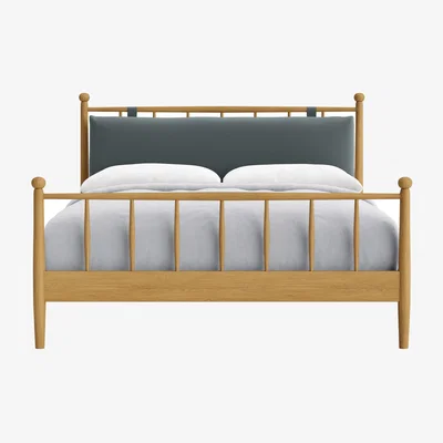 Loaf Poppins Bed, King (Flint Stone Clever Velvet, Light Oak)