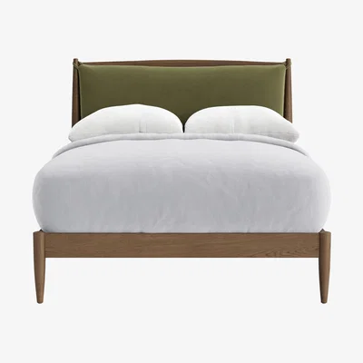 Loaf Bagel Bed in Dark Oak Double in Gardening Glove Green Clever Velvet