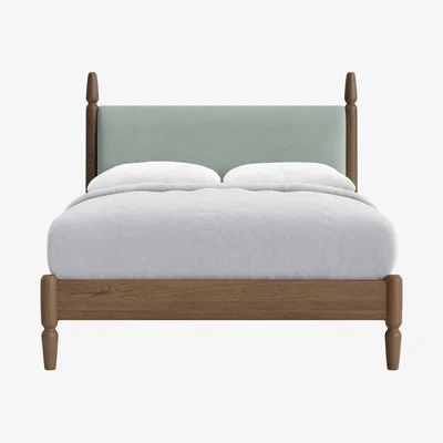 Loaf Double Pippi Bed in Dark Oak in Mint Choc Chip Clever Twill