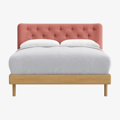 Loaf Double Dr Slow Bed in Light Oak in Rhubarb Fool Clever Twill