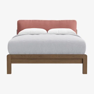Loaf Slumberbatch Bed, Double (Pudding Pink Clever Linen, Dark Oak)