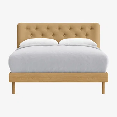 Loaf Double Dr Slow Bed in Light Oak in Hit The Hay Clever Slubby Cotton