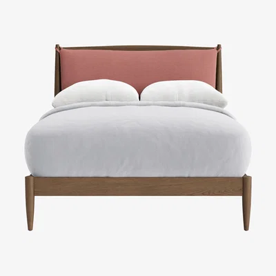 Loaf Bagel Bed in Dark Oak Double in Pudding Pink Clever Linen