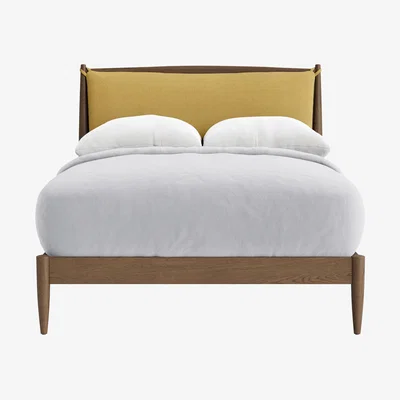 Loaf Bagel Bed in Dark Oak Double in Lemon Posset Clever Twill