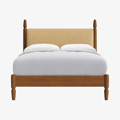 Loaf Double Pippi Bed in Warm Ash in Straw Hat House Fabric