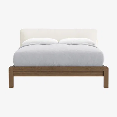 Loaf Slumberbatch Bed, King (Clotted Cream Clever Slubby Linen, Dark Oak)