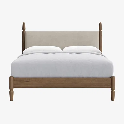 Loaf Pippi Bed, King (Pudding Pink Clever Linen, Dark Oak)