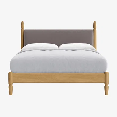 Loaf Pippi Bed, King (Tarnished Silver Clever Velvet, Light Oak)