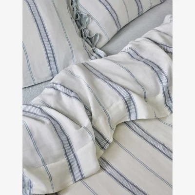Marks & Spencer Piglet In Bed Pure Linen Farmhouse Stripe Flat Sheet Blue Mix