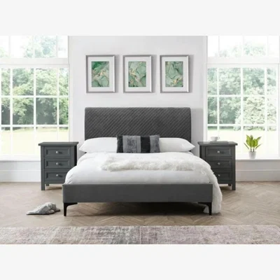 Downtown Julian Bowen Sanderson Diamond Quilted Velvet Bed - 150cm King In Grey