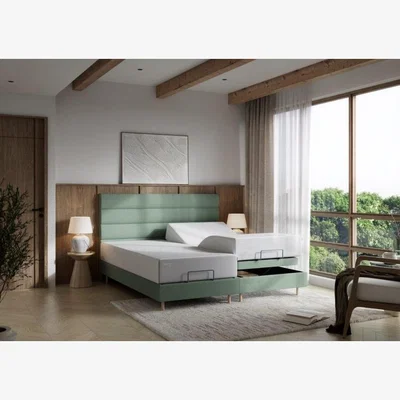 Downtown Tempur Form Spring Adjustable Bed with Headboard - King - 150cm x 200cm - Green - Geometric Headboard