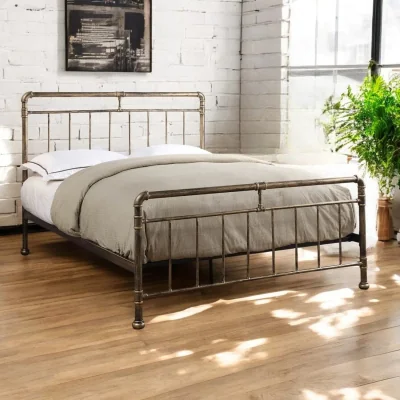 OAT Home Fulham Scaffold Metal Bed Frame, Antique Brass / Double 4ft6 - 135x190cm