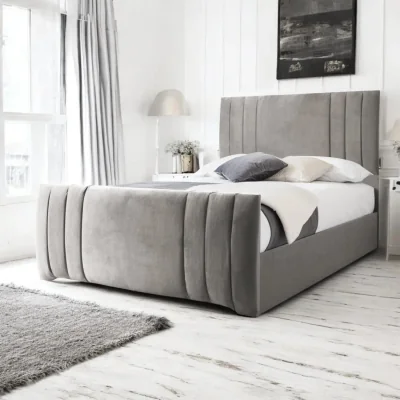 OAT Home Newport Upholstered Bed Frame, Dark Silver Velvet / Double 4ft6 - 135x190cm / Slatted Base