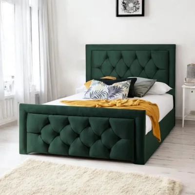 OAT Home Llanberis Upholstered Bed Frame, Forest Green Velvet / King 5ft - 150x200cm / Slatted Base