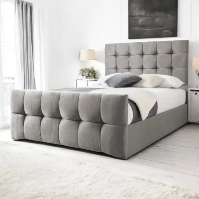 OAT Home Narberth Upholstered Bed Frame, Dark Silver Velvet / King 5ft - 150x200cm / Slatted Base